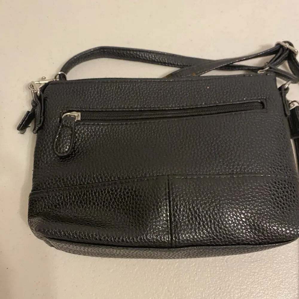 Bounded Leather Pebbled Crossbody Shoulder Bag Stone Mountain Black Adj Strap